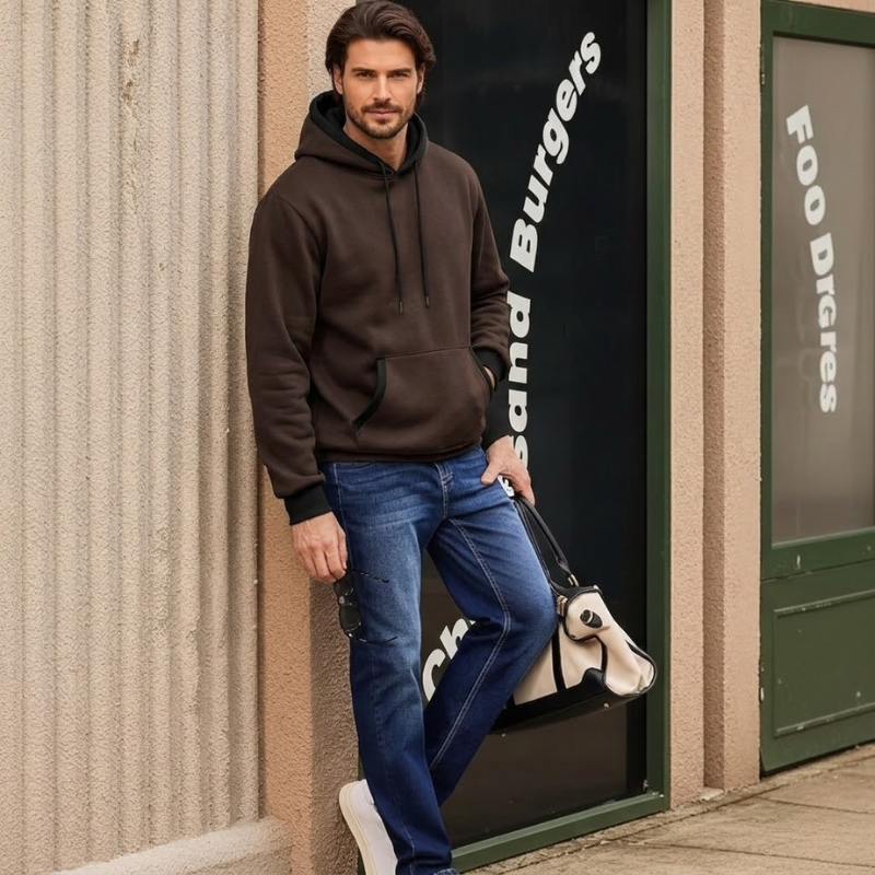 Cotton Casual Fleece Pullover Hoodie With Pockets For Men