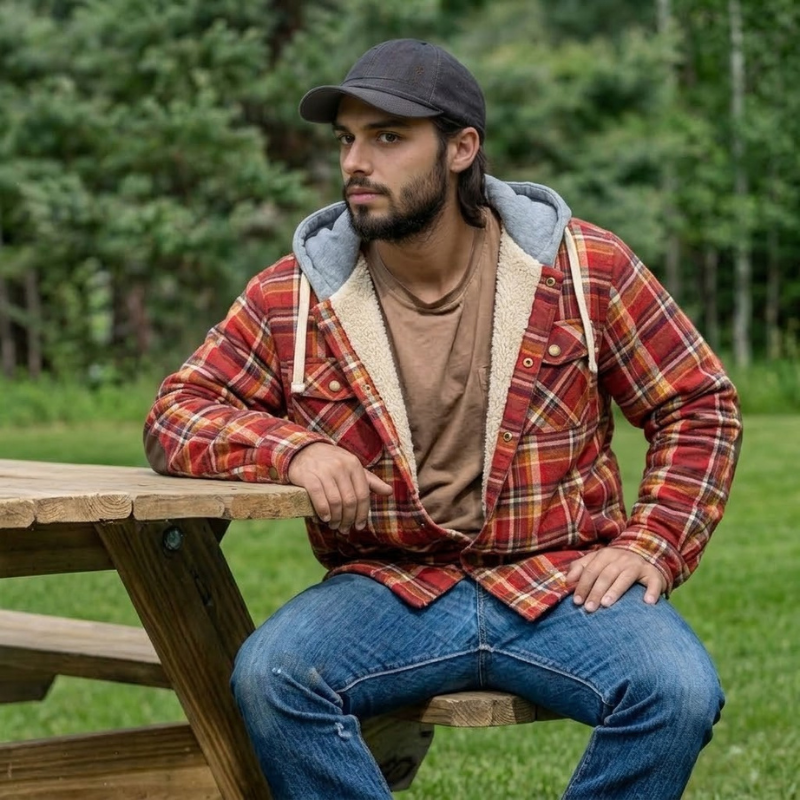 Insulated Plaid Hooded Flannel Jacket For Men