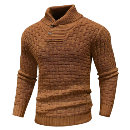 Casual Waffle Knit Lapel Button Sweater For Men