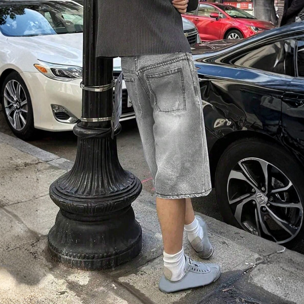 Loose Wide Denim Bermuda Shorts For Men