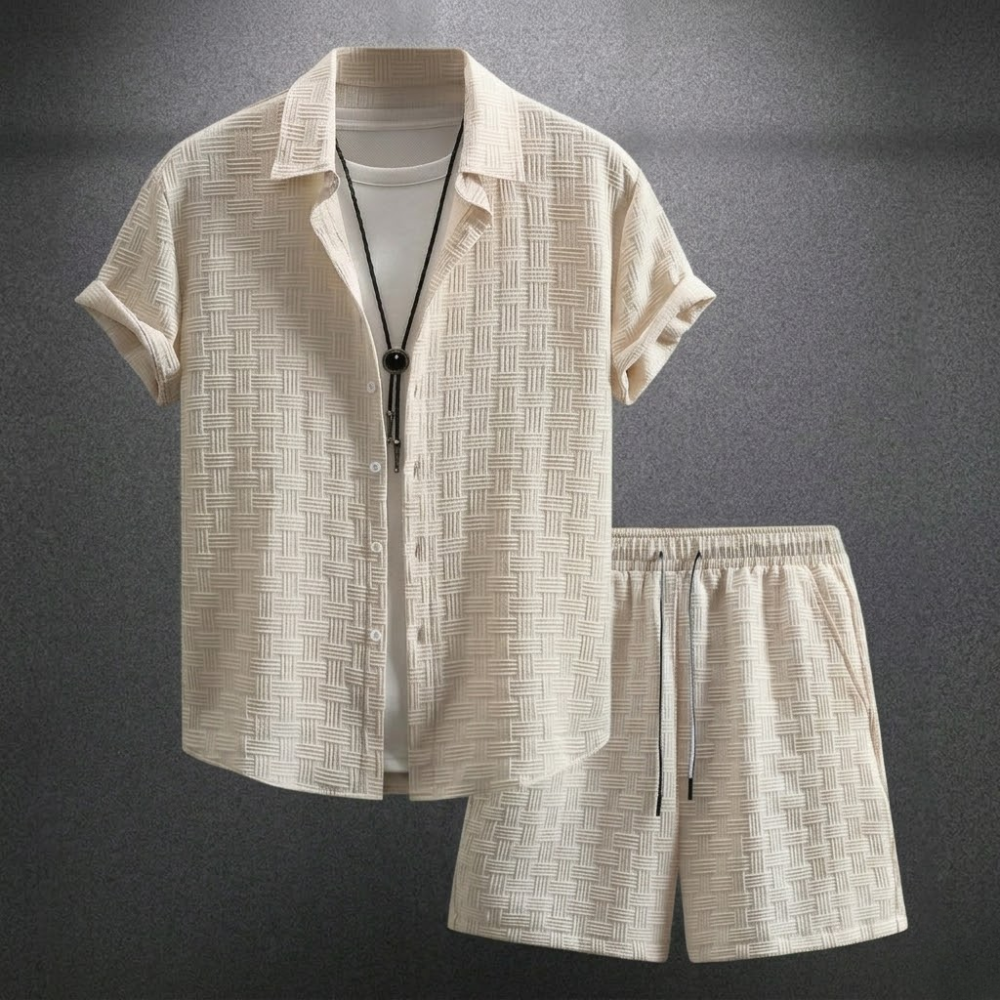 Button Up Shirt And Shorts Set For Men