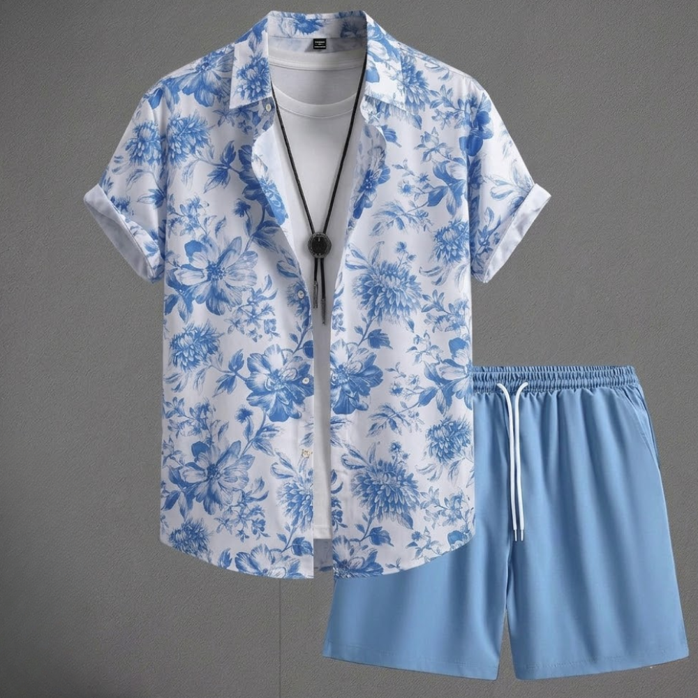 Summer Short Sleeve Shirt And Shorts Set For Men 