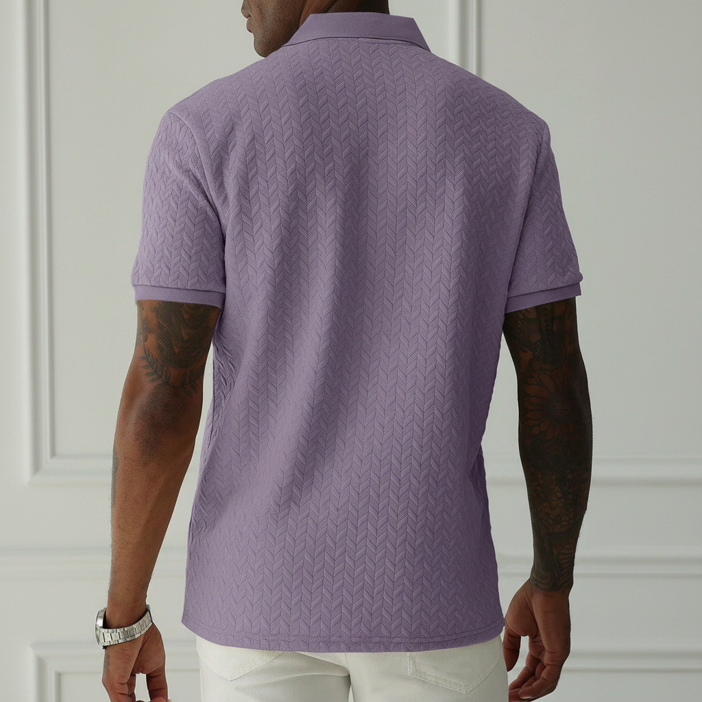Apricot Textured Knit Short Sleeve Polo T Shirt For Men