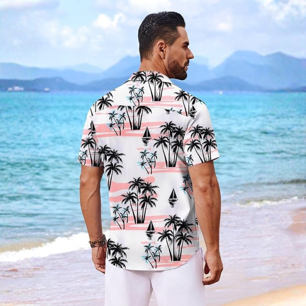 Floral Short Sleeve Button Front Hawaiian Shirt For Men