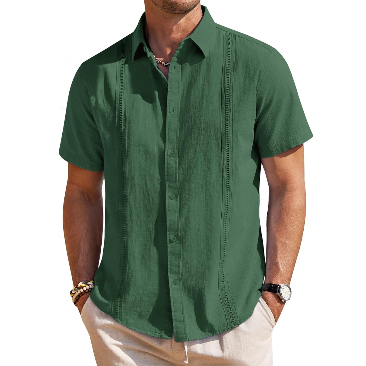 Short Sleeve Linen Cuban Collar Shirt For Men