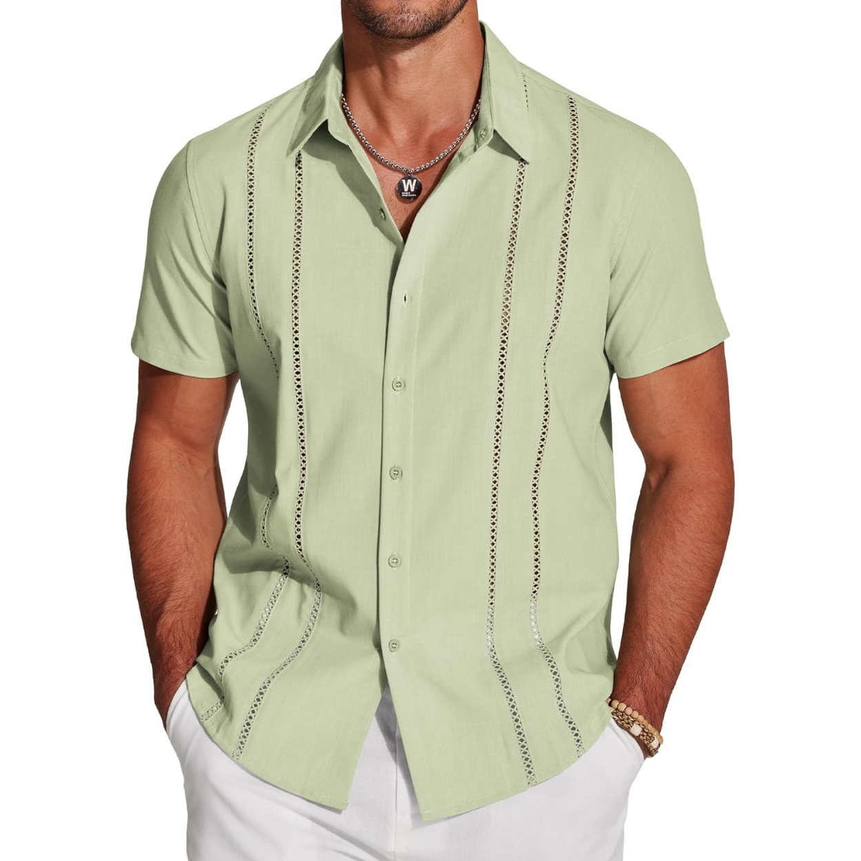 Casual Summer Guayabera Short Sleeve Button Down Shirt