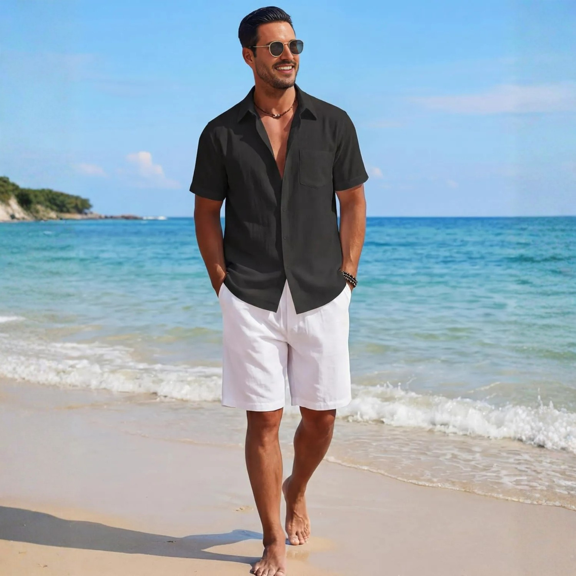 Casual Cotton Linen Summer Beach Button Shirts