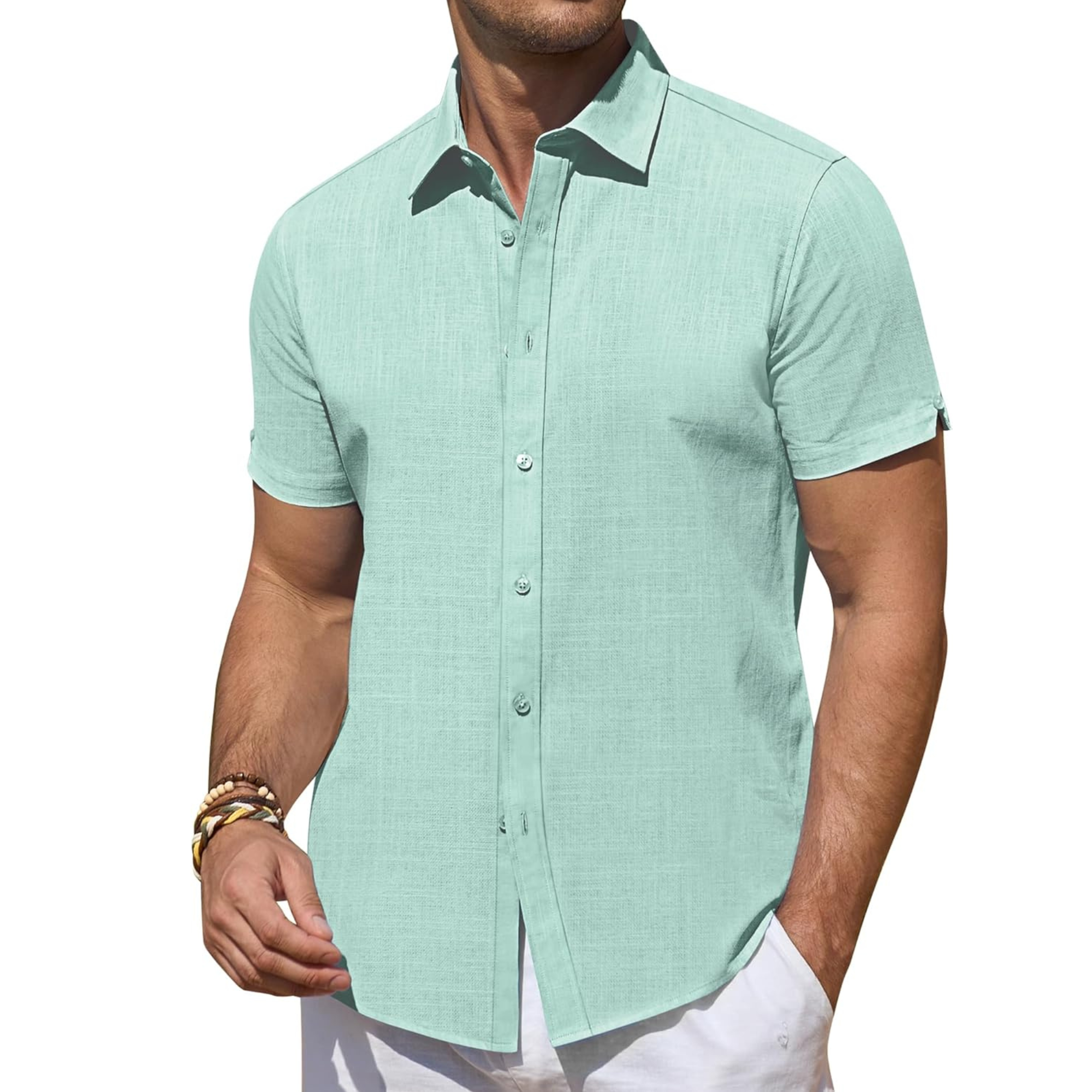 Short Sleeve Linen Beach Vacation Button Shirt