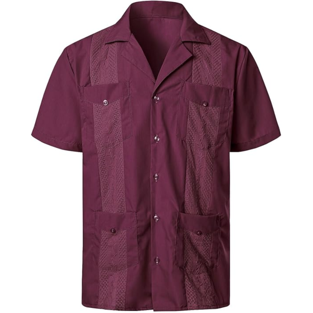 Short Sleeve Cuban Guayabera Button Down Shirt For Men