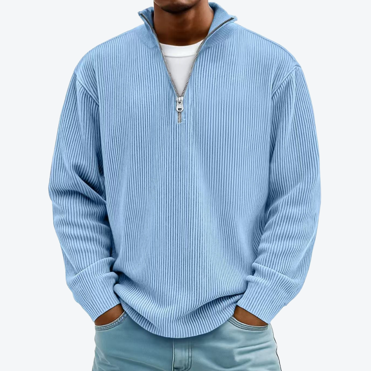 Men Corduroy Zipper Stand Collar Sweatshirt