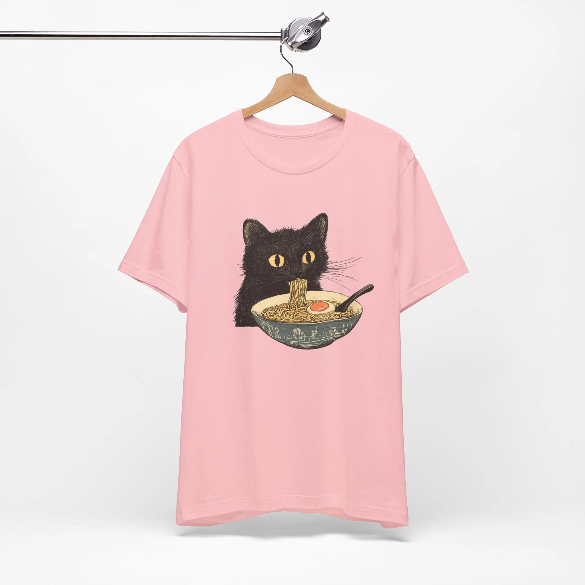 Cat Eating Bowl Of Ramen Noodles Printed T Shirt