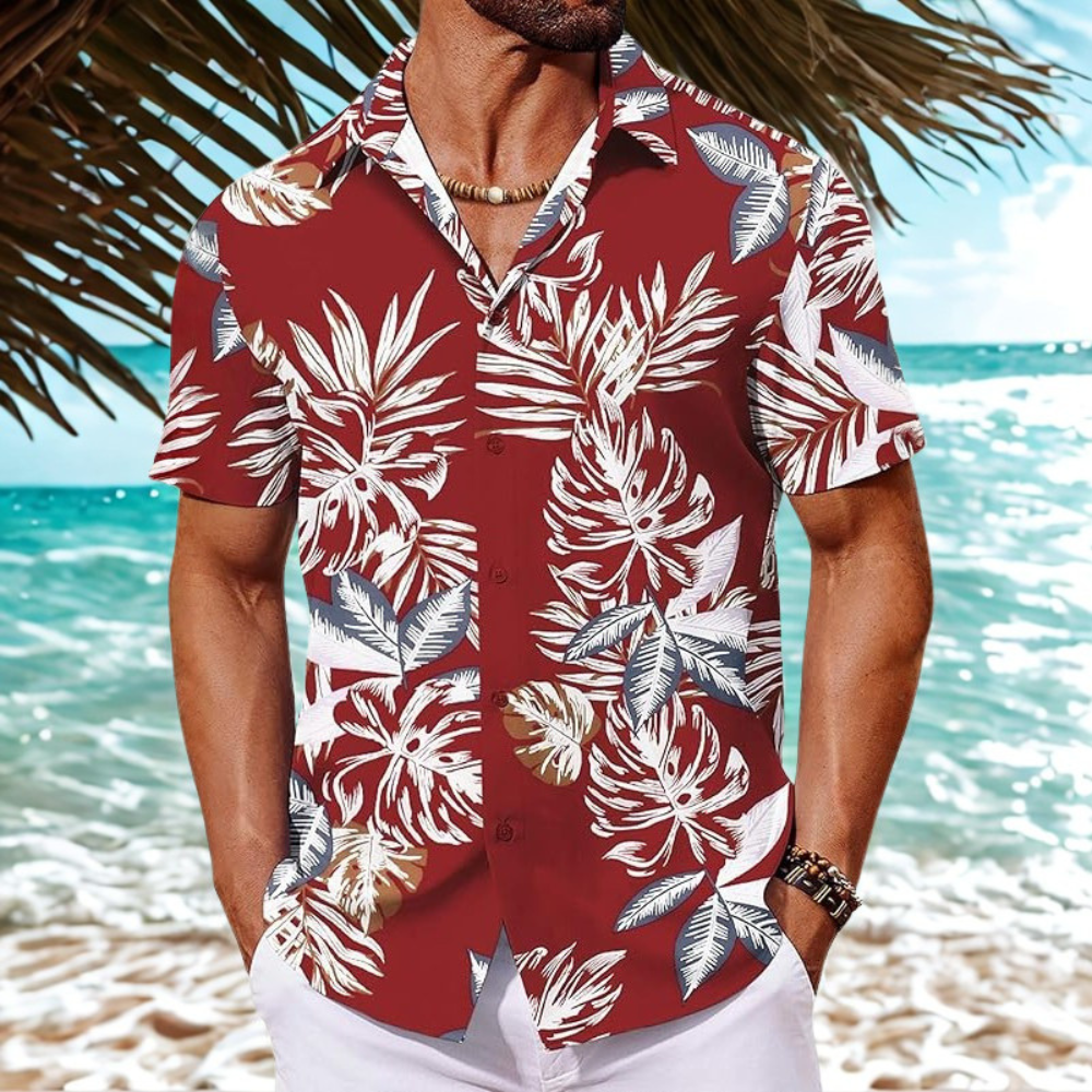 Floral Short Sleeve Button Front Hawaiian Shirt For Men