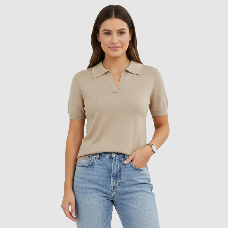 Short Sleeve Polo Design Sweater Top For Women
