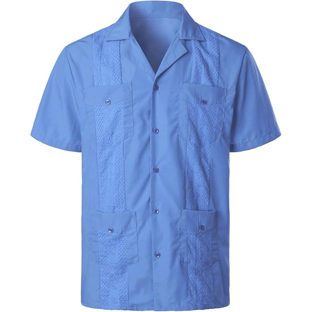 Short Sleeve Cuban Guayabera Button Down Shirt For Men