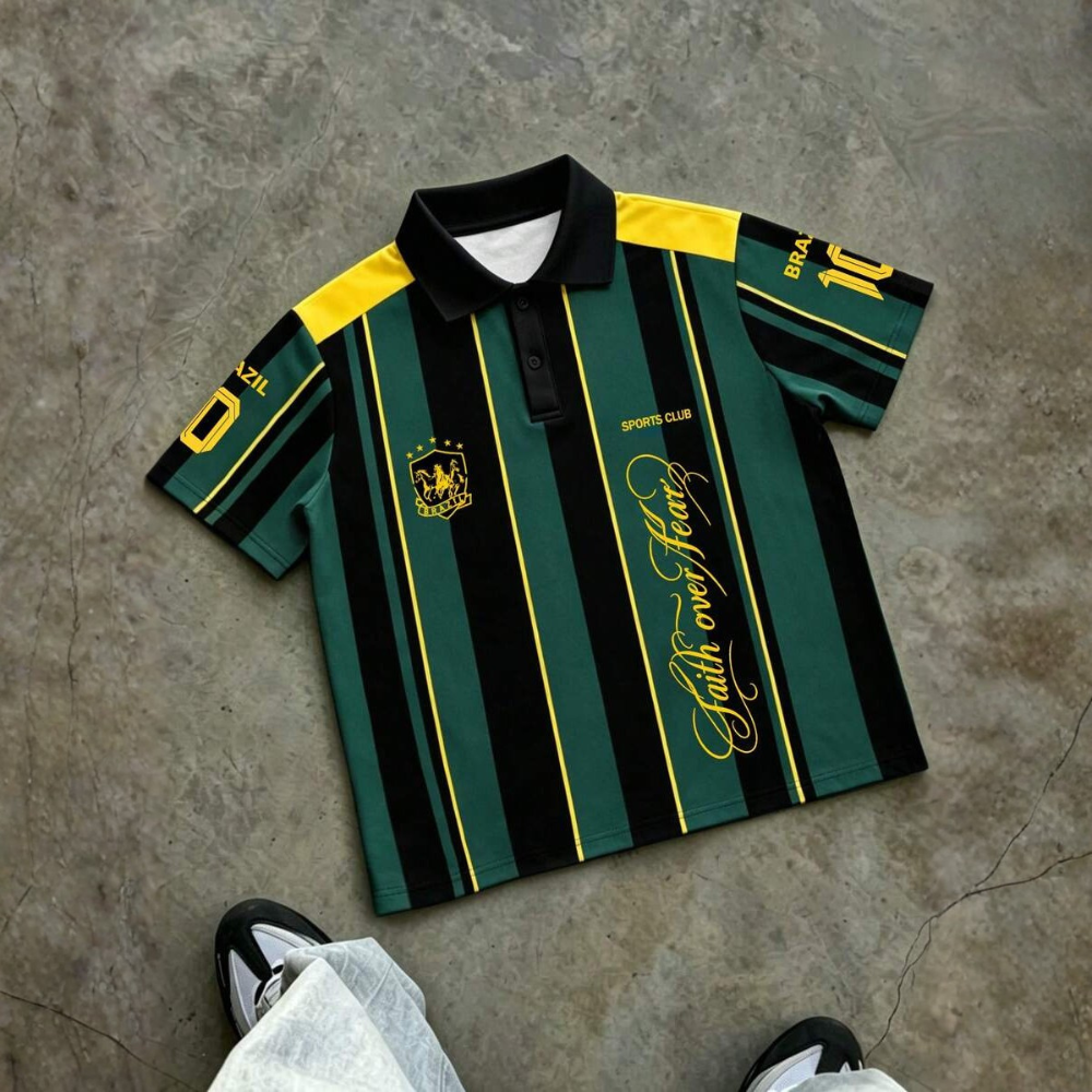 Casual Striped Letter Print Polo Shirt For Men