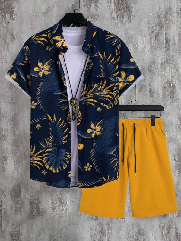 Tropical Print Pattern Shirt With Shorts
