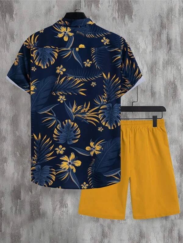 Tropical Print Pattern Shirt With Shorts