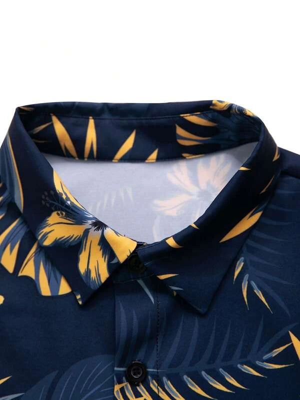 Tropical Print Pattern Shirt With Shorts