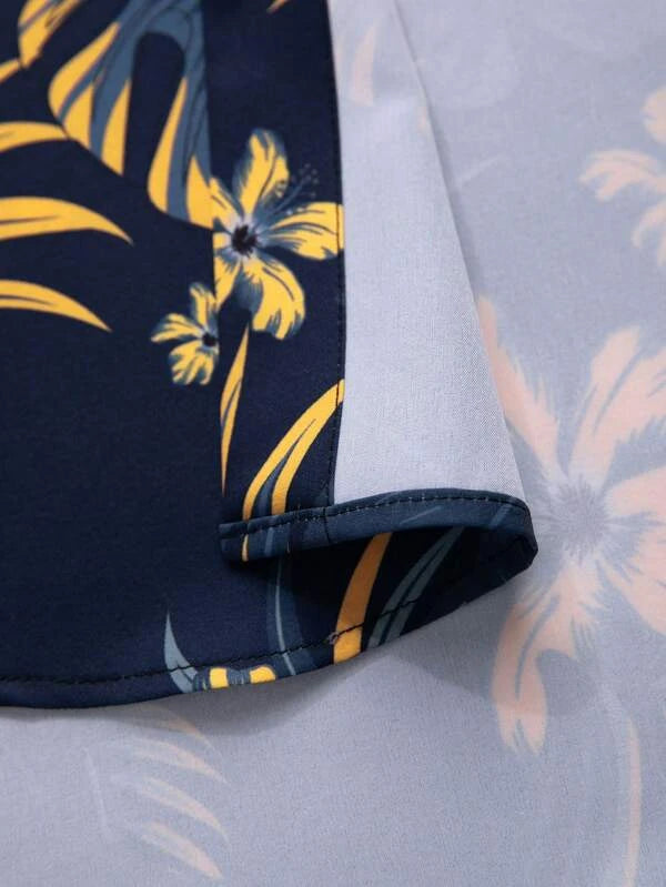 Tropical Print Pattern Shirt With Shorts