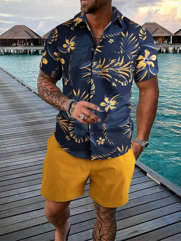 Tropical Print Pattern Shirt With Shorts