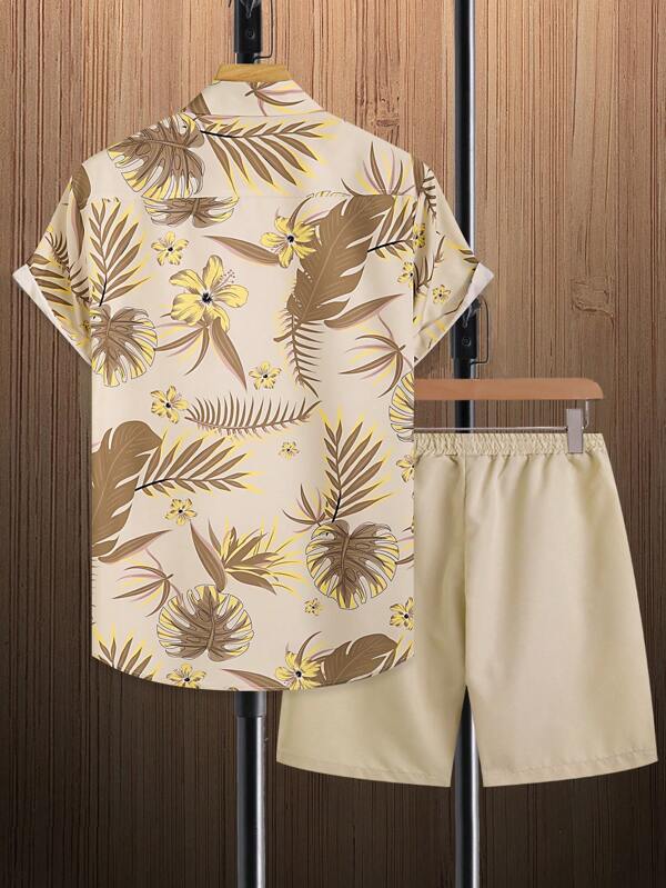 Tropical Print Pattern Shirt With Shorts