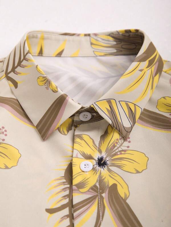 Tropical Print Pattern Shirt With Shorts