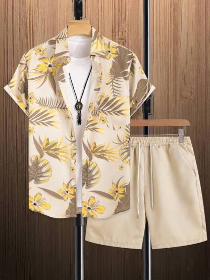 Tropical Print Pattern Shirt With Shorts