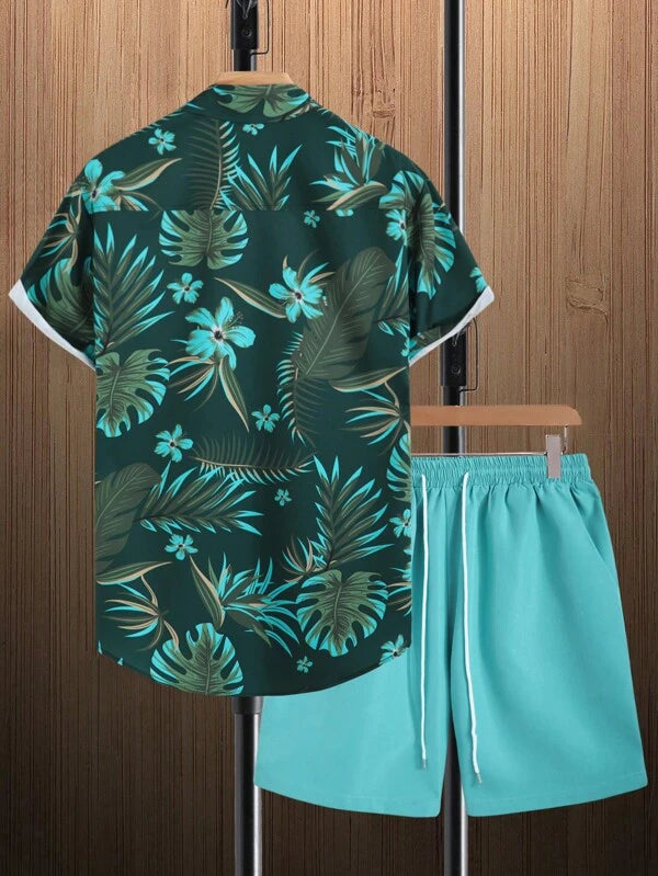 Tropical Print Pattern Shirt With Shorts