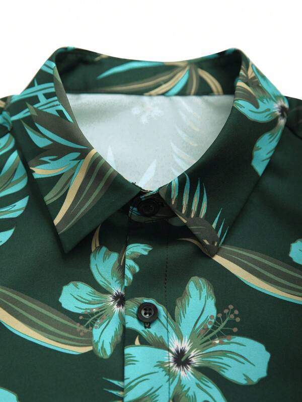 Tropical Print Pattern Shirt With Shorts