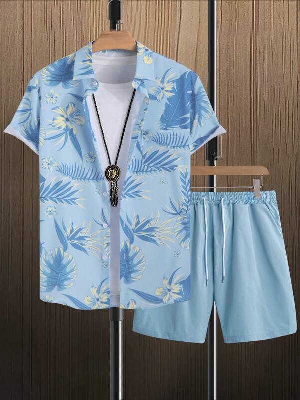 Tropical Print Pattern Shirt With Shorts