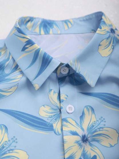 Tropical Print Pattern Shirt With Shorts