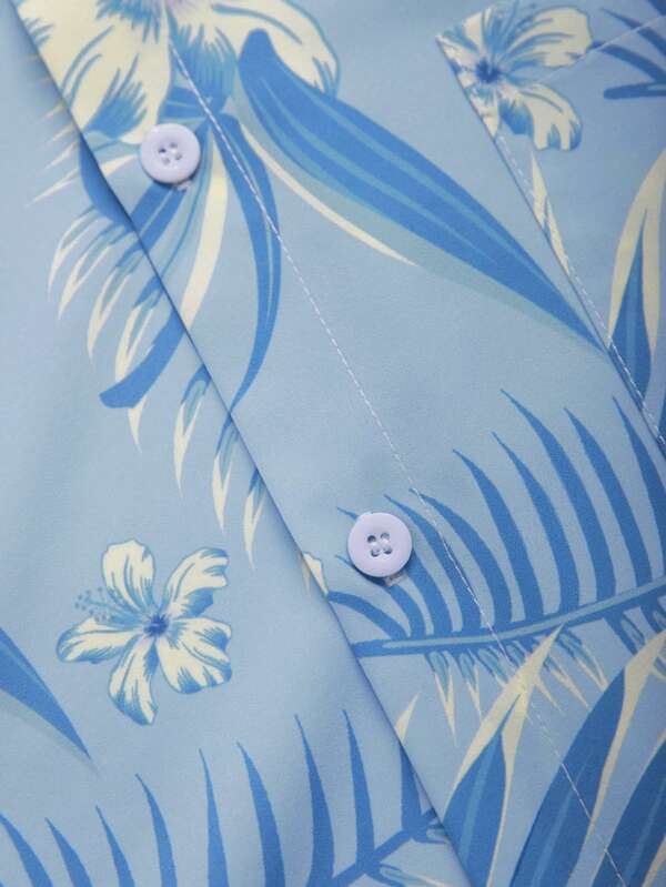Tropical Print Pattern Shirt With Shorts