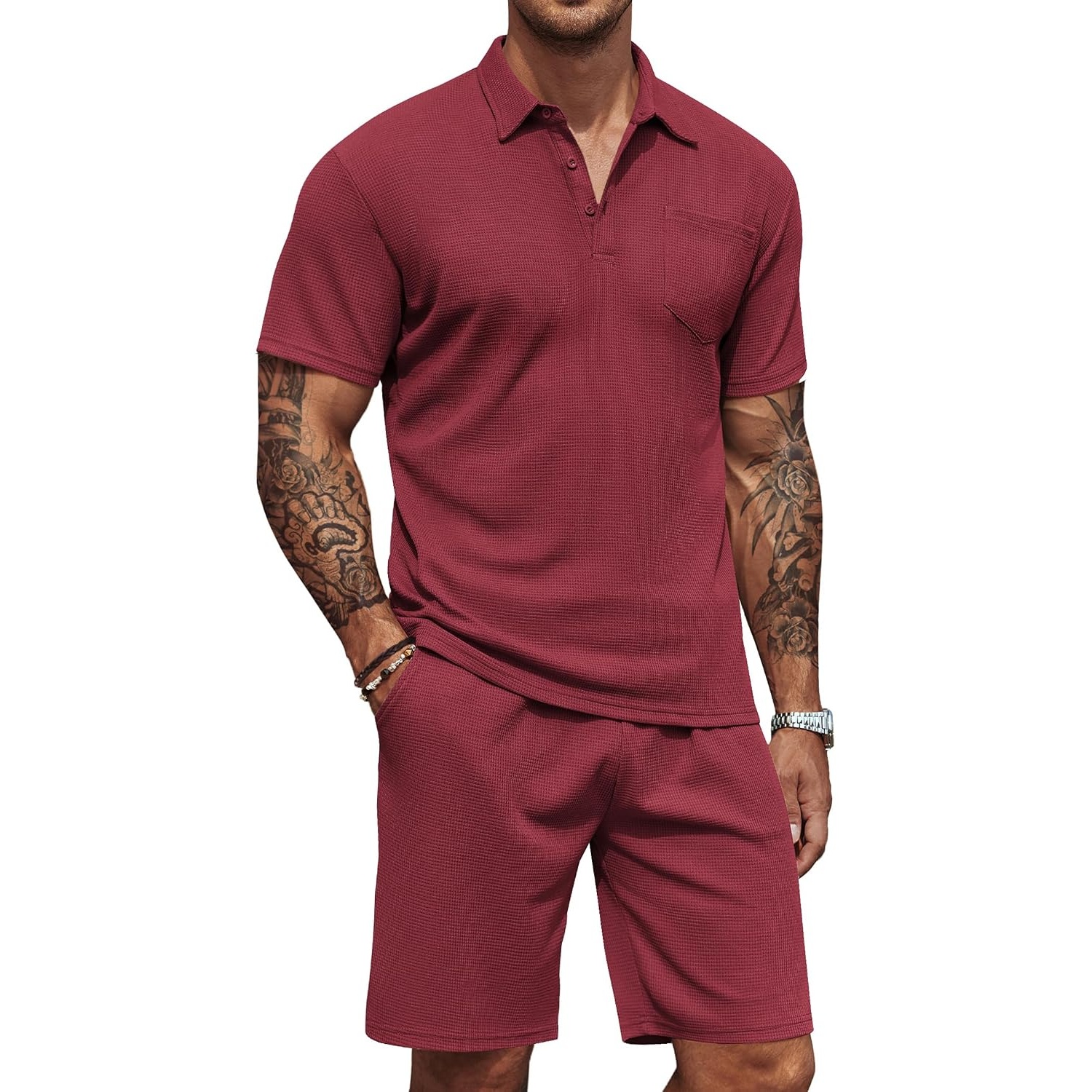 Casual Summer Shorts And Polo Tshirt Set For Men