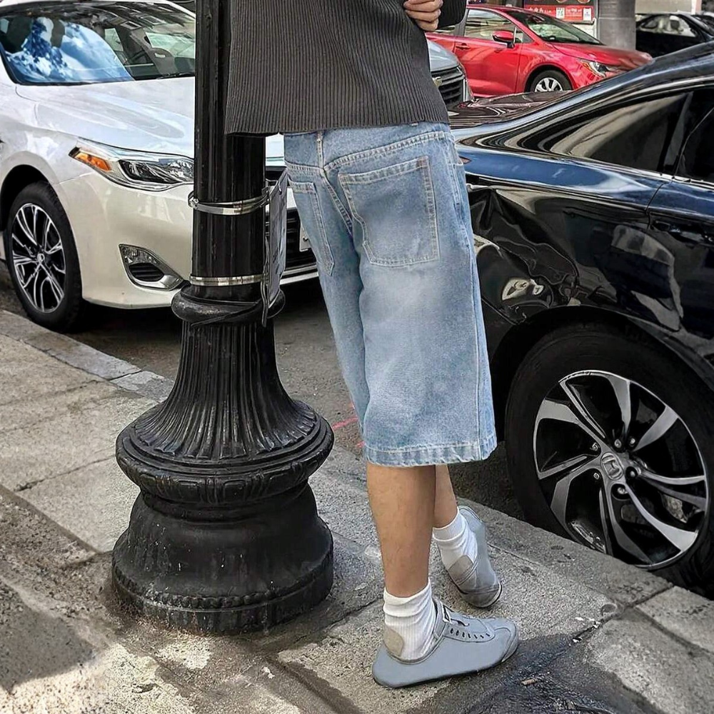 Loose Wide Denim Bermuda Shorts For Men