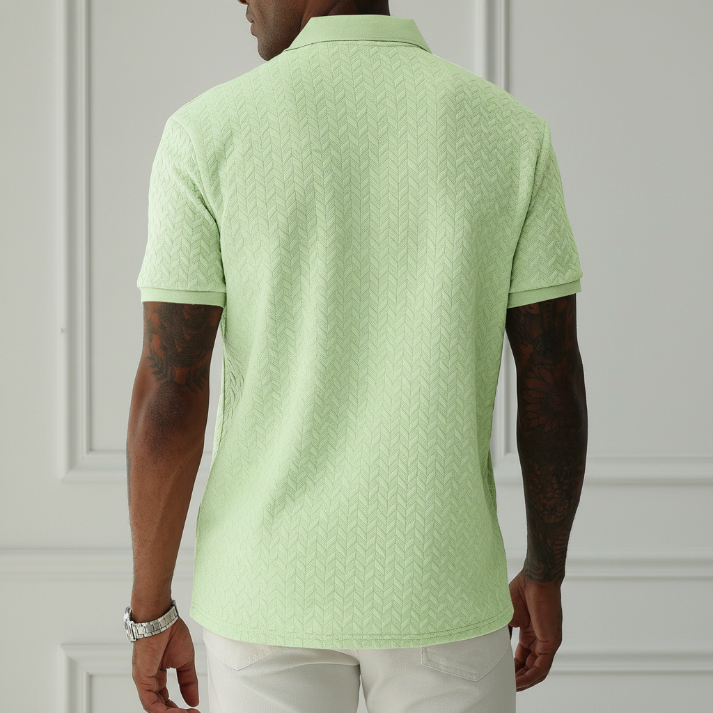 Apricot Textured Knit Short Sleeve Polo T Shirt For Men