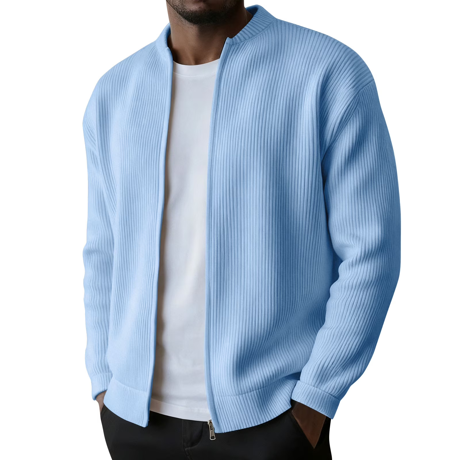 Casual Ribbed Zip Cotton Bomber Jacket for Men