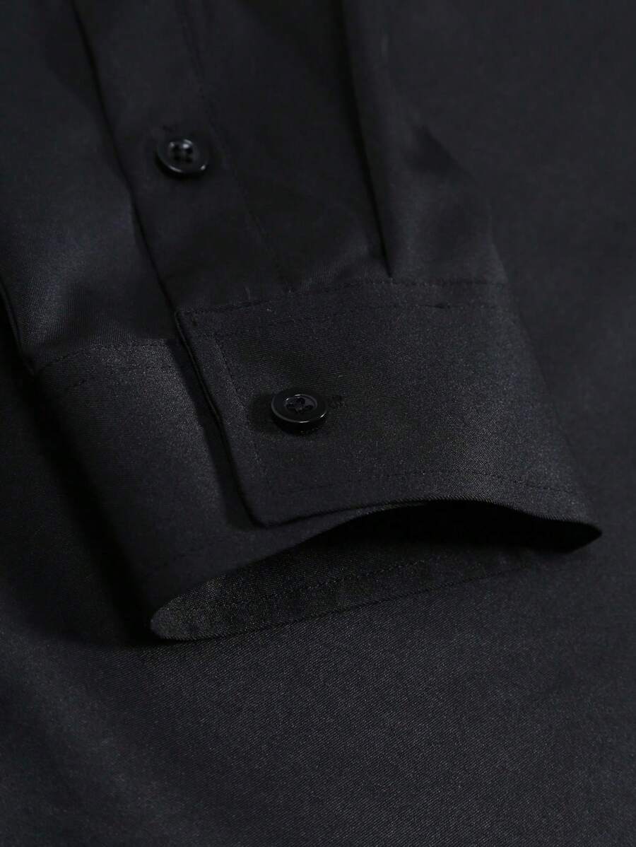 Manfinity Mode Men's Plain And Simple Daily Long-Sleeved Black Formal Shirt, Black Dress Shirts, Fall, Ceremony - Black - View 5