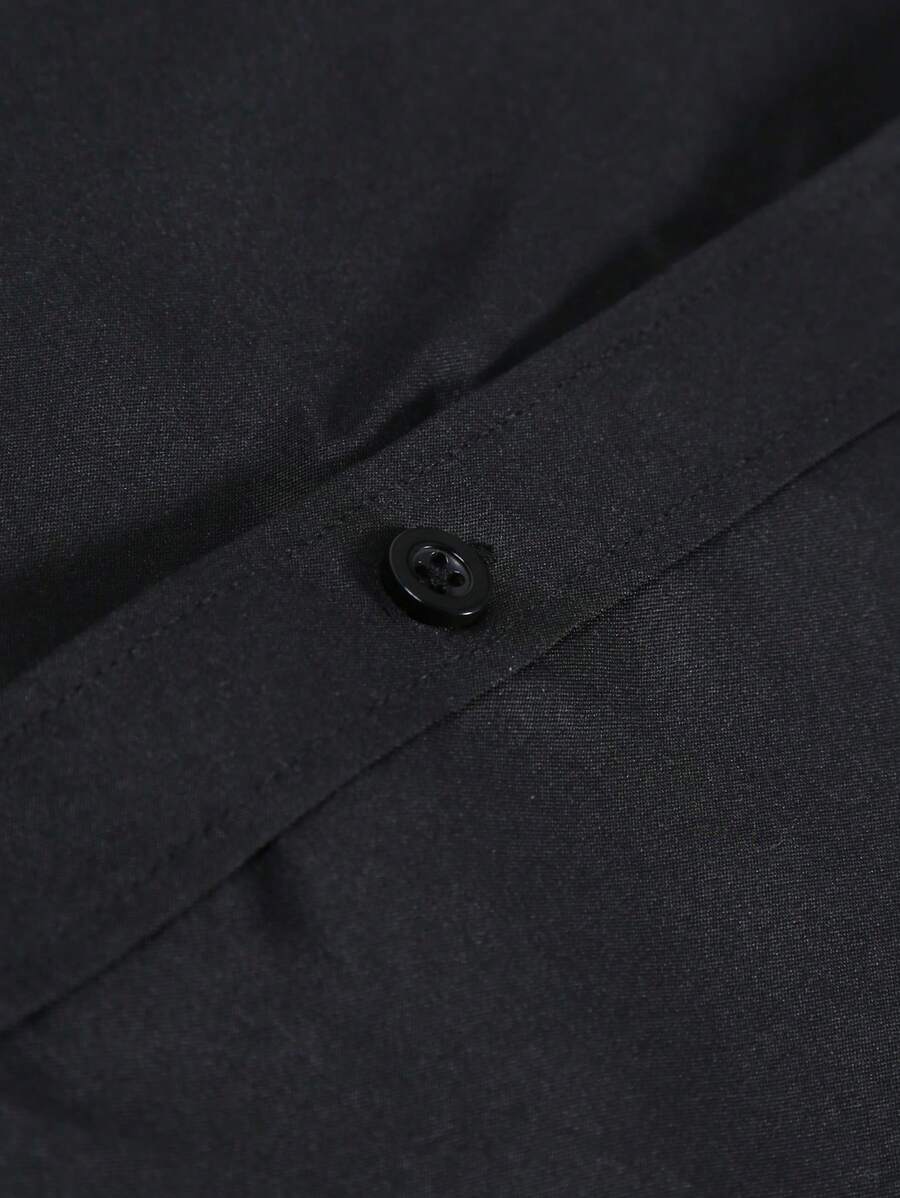 Manfinity Mode Men's Plain And Simple Daily Long-Sleeved Black Formal Shirt, Black Dress Shirts, Fall, Ceremony - Black - View 6