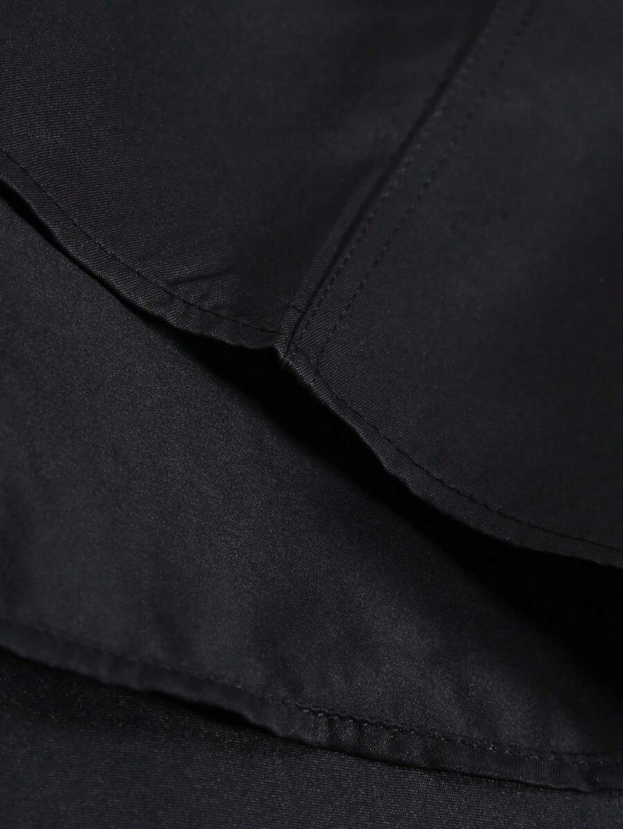 Manfinity Mode Men's Plain And Simple Daily Long-Sleeved Black Formal Shirt, Black Dress Shirts, Fall, Ceremony - Black - View 7