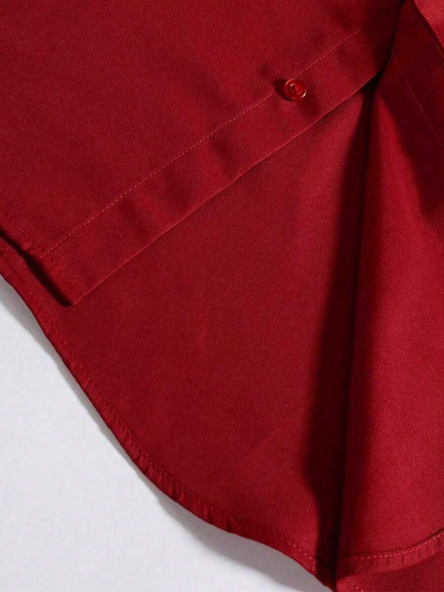 Men's Solid Color Long Sleeve Formal Casual Business Shirt, For Fall - Red - View 5