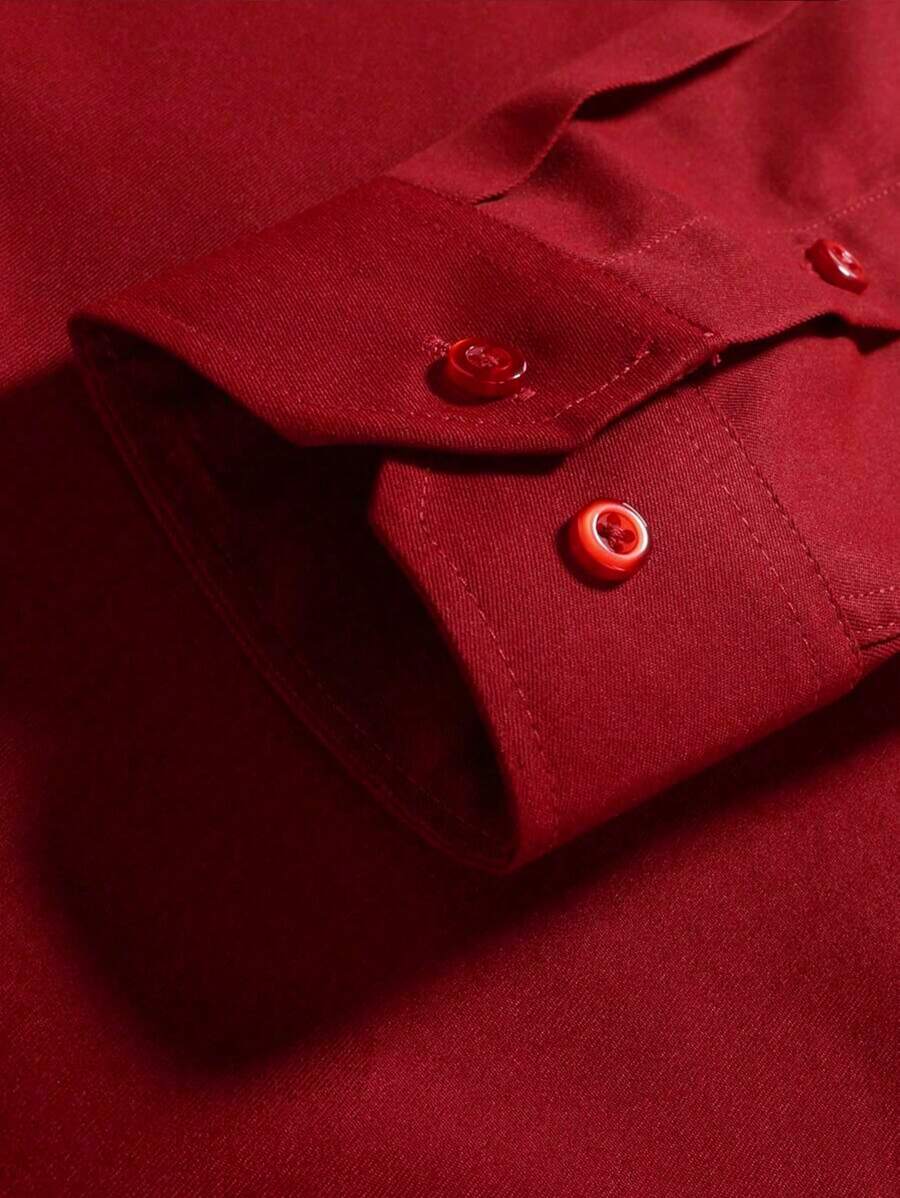 Men's Solid Color Long Sleeve Formal Casual Business Shirt, For Fall - Red - View 7