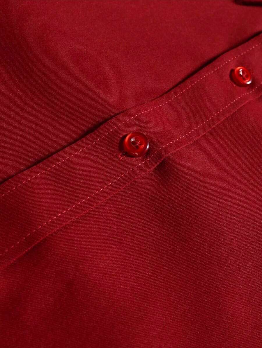 Men's Solid Color Long Sleeve Formal Casual Business Shirt, For Fall - Red - View 6
