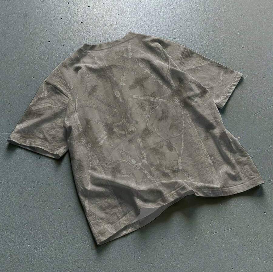 Branch Print Round Short Sleeve Casual T Shirt