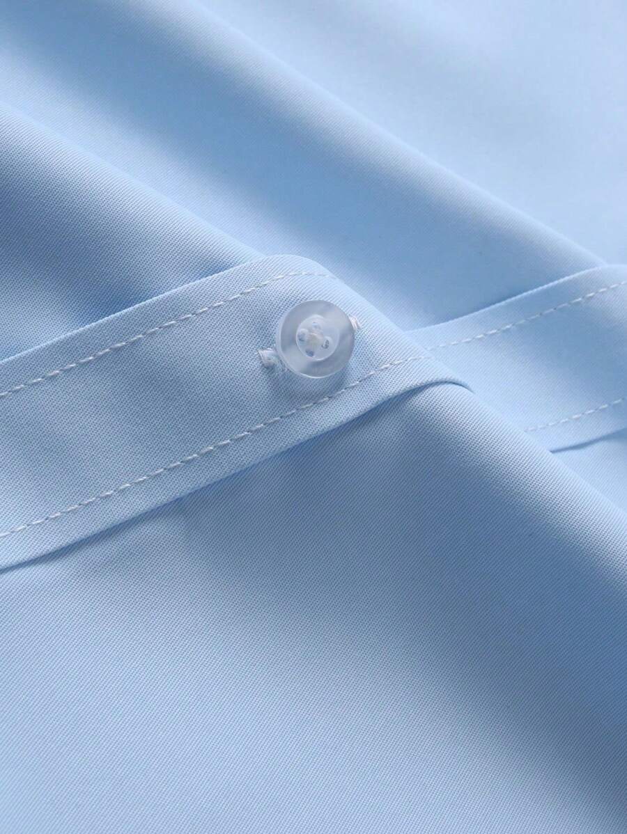 Manfinity Mode Men's Simple Casual Front Button Long Sleeve Formal Shirt, Suitable For Commuting, For Fall, Ceremony - Blue - View 3