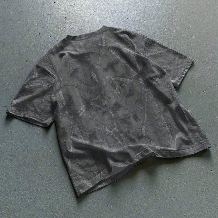Branch Print Round Short Sleeve Casual T Shirt