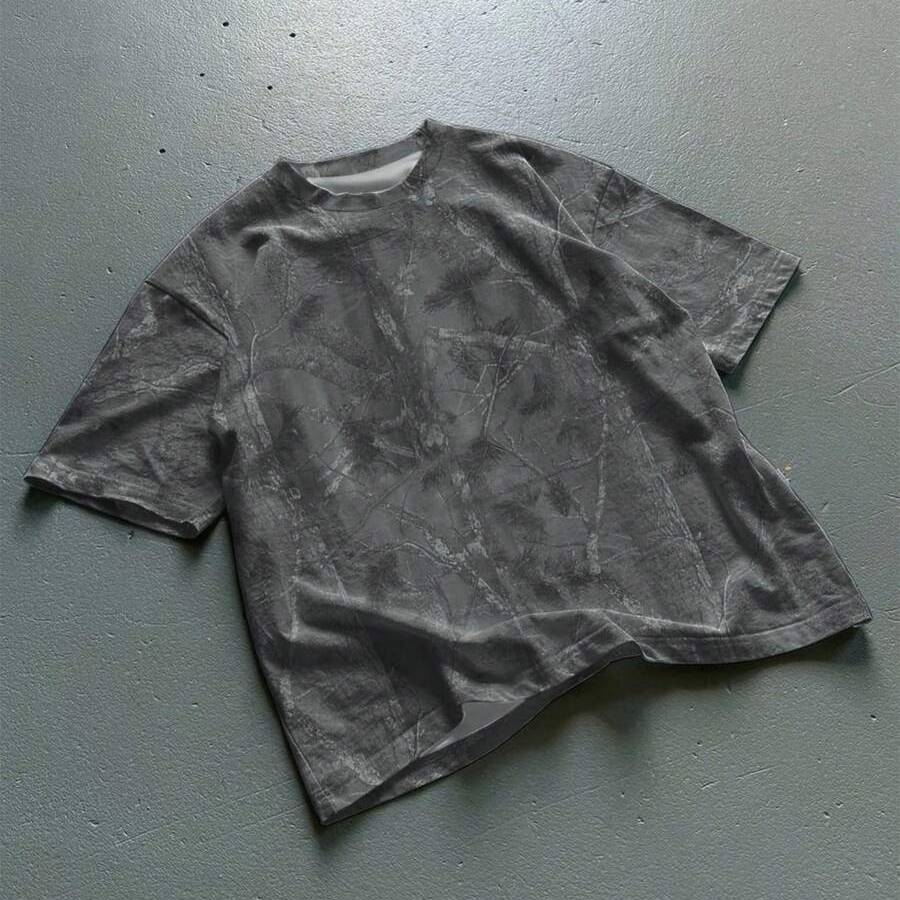 Branch Print Round Short Sleeve Casual T Shirt