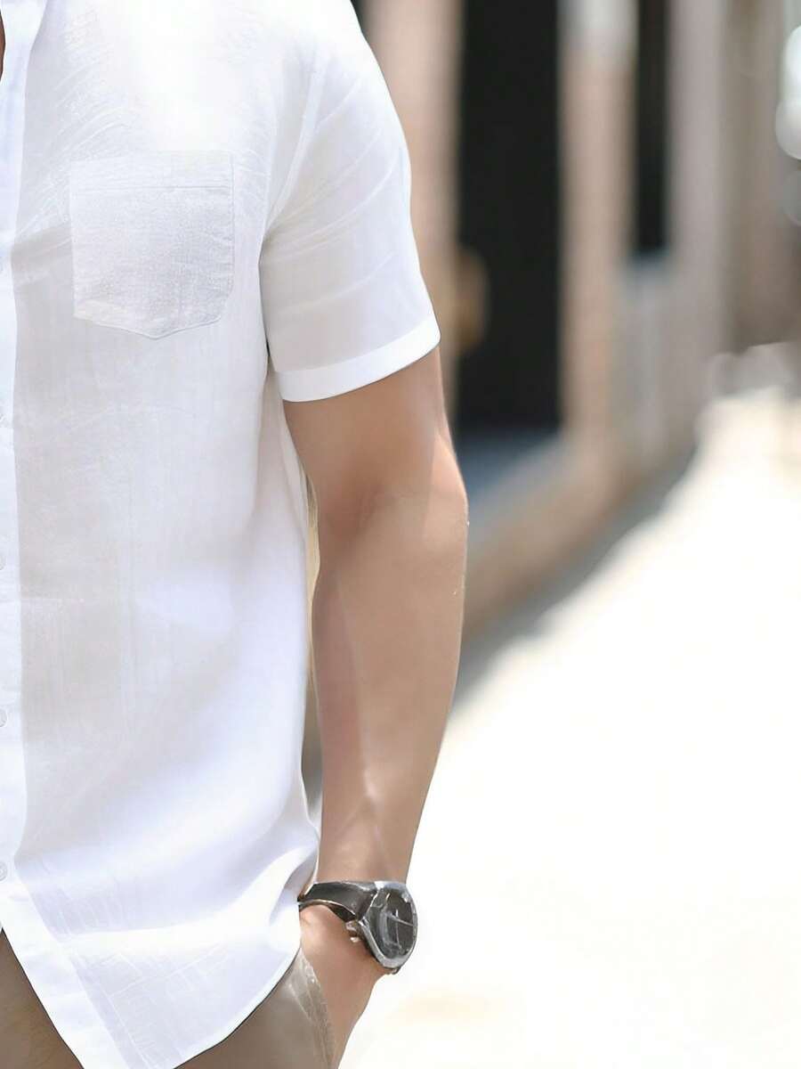 Men's Comfortable Short Sleeve Vintage Casual Shirt, Slim Fit Summer Top - White - View 4