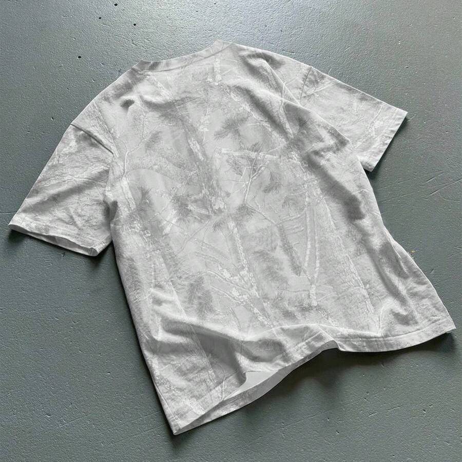 Branch Print Round Short Sleeve Casual T Shirt