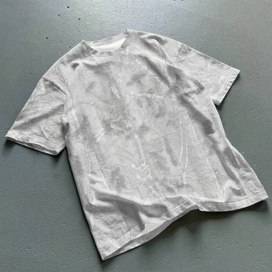 Branch Print Round Short Sleeve Casual T Shirt