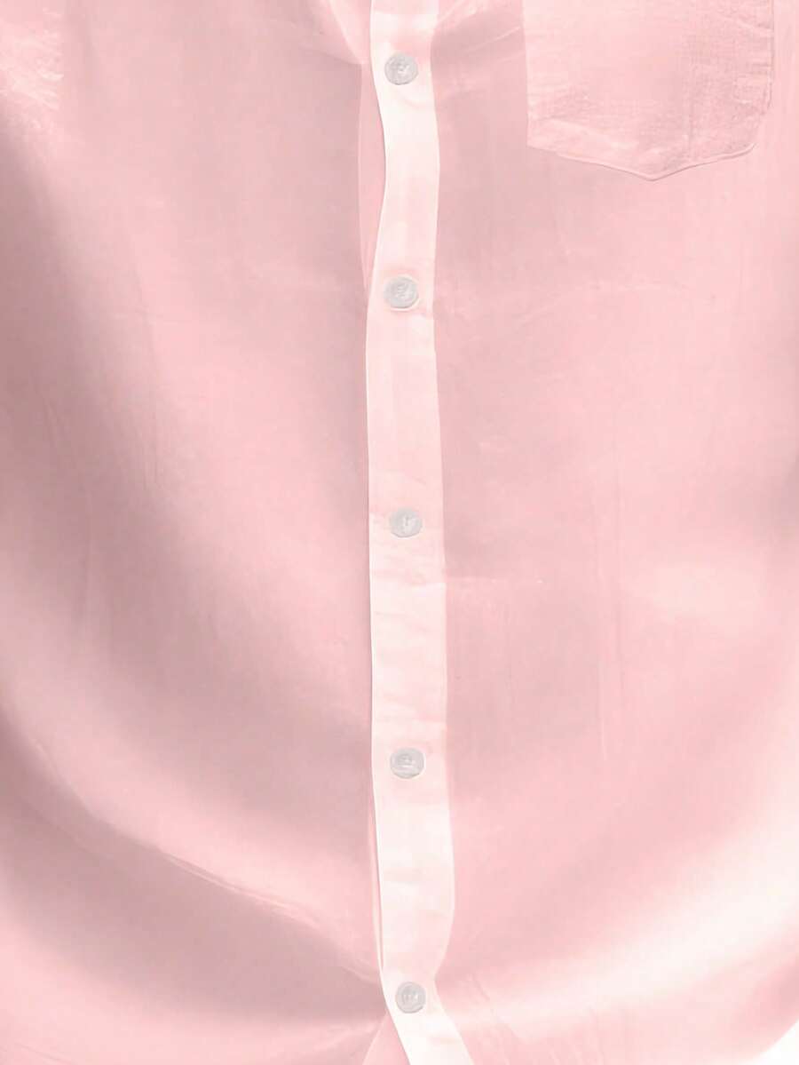 Men's Comfortable Short Sleeve Shirt, Vintage Retro Casual Collared Shirt, Slim Fit, Summer - Pink - View 5